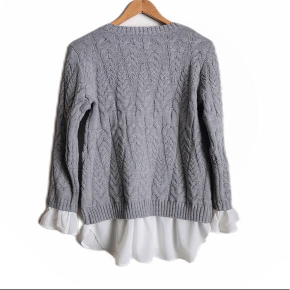 ELLE Layered Cable Knit Gray Sweater - Picture 4 of 6